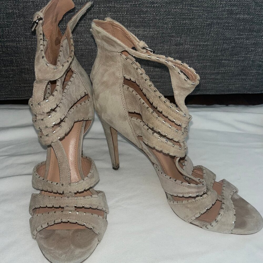 Sigerson Morrison TAUPE SUEDE Melania Caged HeelsSIZE 10-Rtl $450